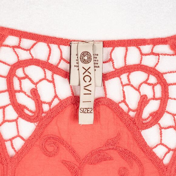 XCVI Coral Crochet Tunic Top Beach Cover-Up Size 2 Boho Festival Coastal Fairy - Picture 8 of 8